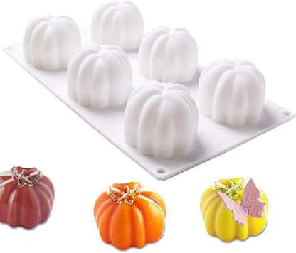 Halloween Pumpkin Silicone Molds for Mousse Cake, 3D Baking Dessert Molds for Chocolate, Pudding, Jelly, Cheesecake, Pastry (6-Cavity)