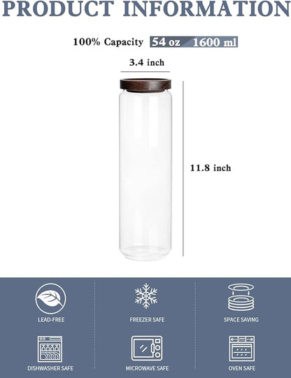Kanwone Airtight Food Storage Containers Set of 3, 54 Ounce Glass Storage Containers with Bamboo lids, Clear Glass Canisters for Pantry, kitchen, Flour, Sugar, Tea, Coffee, Cookies, Spice and Herbs