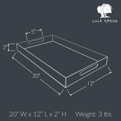 Clear Acrylic Serving Tray for Vanity, Bathroom, Ottoman, Desk and Décor with Handles (Rectangle, Large)