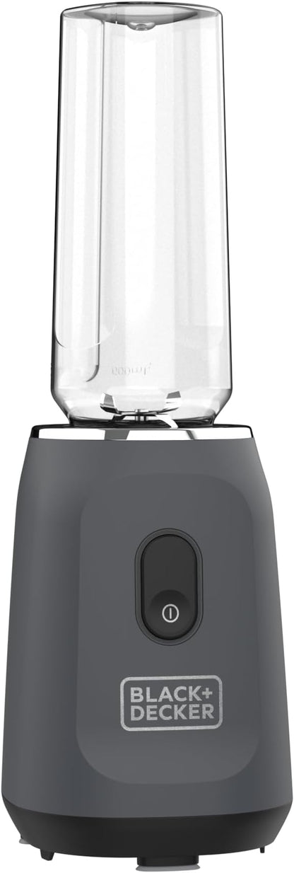 BLACK+DECKER® Ice Crush Single Serve Blender with Pulse/ON Button, Base, Two 20oz Personal Blender Jars, Blade Assembly, Travel Lid, Gray