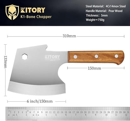 Kitory Meat Cleaver 6“, Heavy Duty Bone Chopper Cleaver Knife, Professional Butcher’s Axes Shape Forged Blade, Bone Breaker, Rosewood Wood Handle - 2025 Gifts