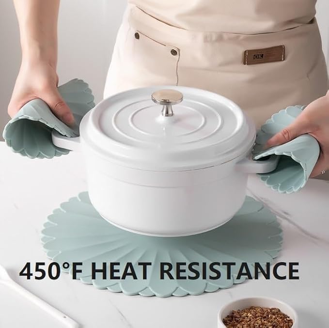 Heat-Resistant Silicone Trivet Mats, Non-Slip Hot Plate Holder for Kitchen Countertops & Dining Table, Reusable Pot Holder Pad with Secure Grip, Dishwasher Safe (Blue, Diameter: 18cm/7.09")