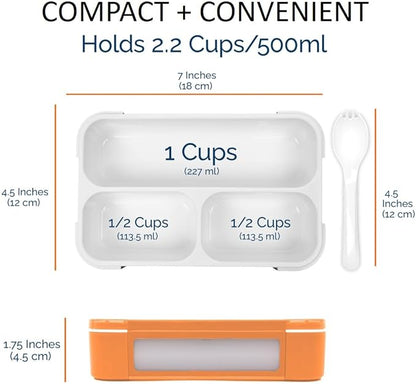 Snack Containers - MINI Bento Box, Small Lunch Boxes for Kids Toddlers Boys Girls, Leakproof 3 Compartment Containers for Meal or Snacks, Day-Care Pre-School Travel, BPA Free, 2 Pack Set Coral Blue