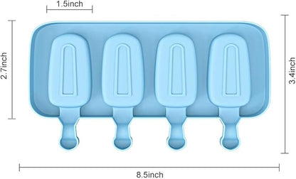Ouddy Life Popsicle Molds Set of 2, Ice Pop Molds Silicone 4 Cavities Ice Cream Mold Oval Cake Pop Mold with 50 Wooden Sticks for DIY Popsicle, Green Blue