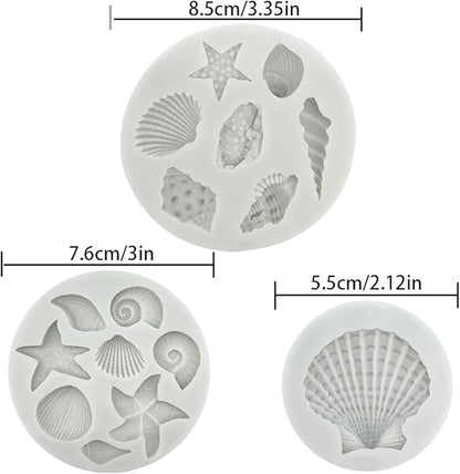 3 PCS Marine Theme Cake Fondant Silicone Mold Seashell Conch Starfish Coral Baking Molds for DIY Cake Decoration Chocolate Candy Polymer Clay Crafting Projects