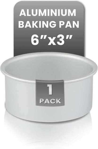 Restaurantware-Met Lux 6 x 3 Inch Straight-Sided Baking Tin, 1 Round Cake Pan - Oven-Ready, Freezable, Anodized Aluminum Round Baking Pan, Greaseproof, For Layer Birthday Cake