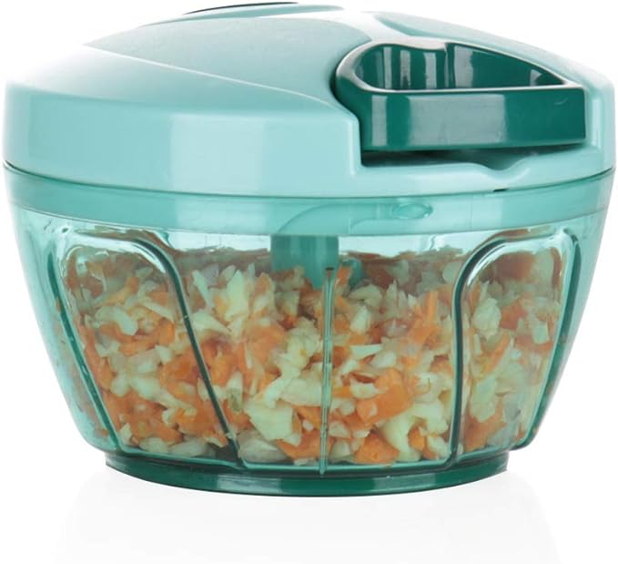 Ourokhome Manual Food Processor Vegetable Chopper, Portable Hand Pull String Garlic Mincer Onion Cutter for Veggies, Ginger, Fruits, Nuts, Herbs, etc., 500ml, Blue
