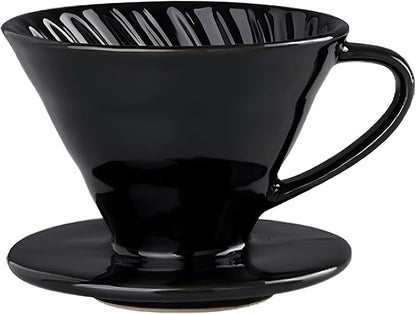Pour Over Coffee Maker, Single Cup Coffee Dripper, Manual Porcelain Slow Brewing Accessories for Travel, Camping, Office, Home, Cafe, Coffee Gifts (Black, Large)