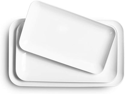 DELLING Large Serving Platter Set 16/14/12inch Large Serving Tray - Rectangular White Serving Trays for Party, Sushi, Oven Safe Dinnerware Set of 3, White