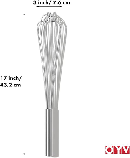 18/10 Stainless Steel Large Whisk, 17" Commercial Heavy Duty Whisk for Whipping Eggs, Mixing Batter, Making Sauces, Long Wisk Dishwasher Safe