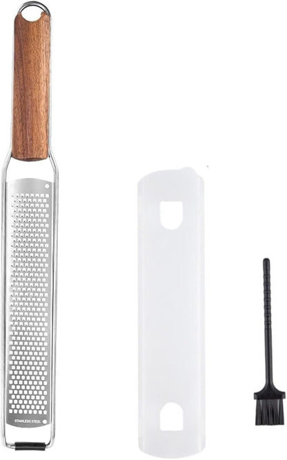 Lemon Zester & Cheese Grater Combo - Stainless Steel Grater for Parmesan, Wood Handle, Garlic, Ginger, Chocolate & Fruits - Perfect for Baking, Cooking & Garnishing