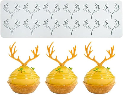 Hollow Leaf Silicone Mold Chocolate Candy 3D Hollow Leaf Candy Mold Food Cooking Meals Decorations Fondant Mold Polymer Clay Molds (Deer Horn K_10.32x3.12x0.12inch)