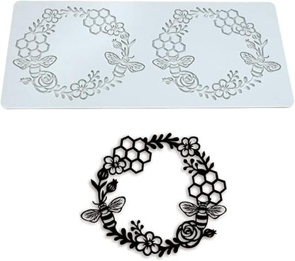 Silicone Molds 3D Hollow Leaf Chocolate Molds Honeycomb Bee Candy Mold Flower Pattern Fondant Mold Cake Topper Sugar Craft Decoration (L_Bee_10.4 * 4.6 * 0.12inch)