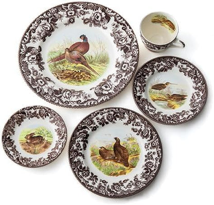 Spode Woodland Red Grouse Dinner Plate - 10.5" Fine Earthenware, British Flowers Border, Rustic Game Animal Design Made in England - Microwave, Freezer, Oven, Dishwasher Safe for Holiday Dining