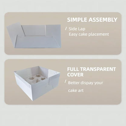 Bento Cake and Cupcake Box 10 sets 6-inch Cake and 5 Cupcakes Box Cake Box with Cupcake Insert Easy to Assemble Base for Family Birthday Party Mother's day (10 sets with cupcake), white