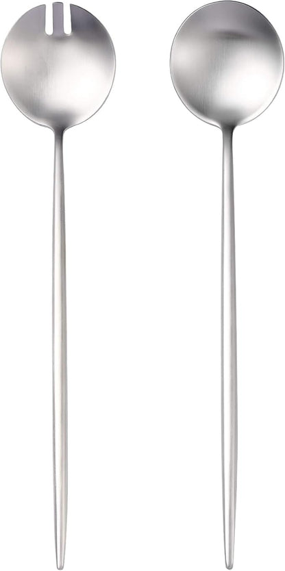 Lemeya Salad Serving Utensils,Serving Spoons Stainless Steel,2Pcs Long Handle Salad Servers 11.42 Inch,Salad Utensils for Serving,Matte Finish,Dishwasher Safe