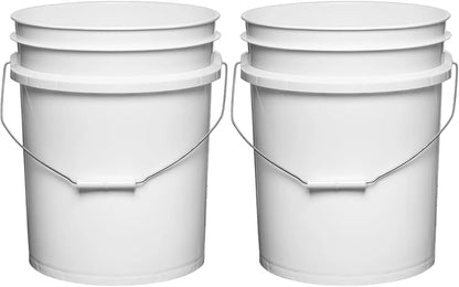 House Naturals 5 Gallon Premium HPDE Plastic Bucket - Made in USA Food Grade Storage Container, BPA Free All Purpose Pail (2, White)