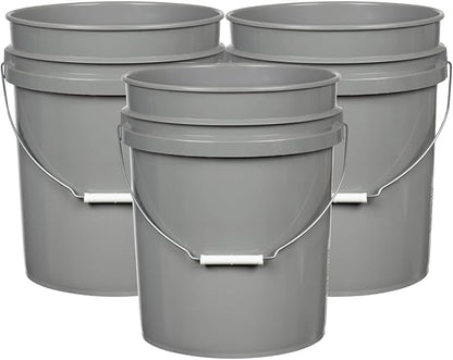 House Naturals 5 Gallon Premium HPDE Plastic Bucket - Made in USA Food Grade Storage Container, BPA Free All Purpose Pail (3, Gray)