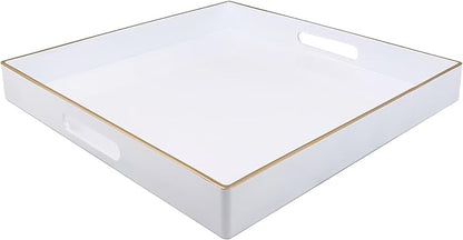 Spsyrine Decorative Tray, 13" Plastic Square Coffee Table Tray with Handles for Living Room, Ottoman, Bathroom Decor