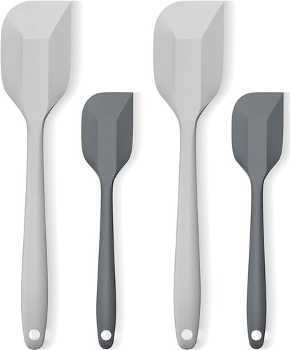 Silicone Spatula Set, Premium Spatulas Silicone Heat Resistant 2 Small & 2 Large Flexible Scraper for Nonstick Cookware, Rubber Spatula for Kitchen Mixing Baking Cooking Use, Soft Spatula - Gray