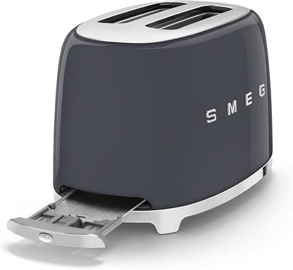 Smeg 50's Style Retro Aesthetic 2 Slice Toaster 6 Presets Extra Wide Slots Grey, TSF01GRUS