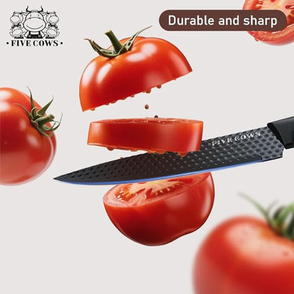 6 Pcs Kitchen Knife Block Set German High Carbon Stainless Steel Chef Knives, Razor-Sharp & Durable, Lightweight Anti-Slip Handle, Professional Set for Home & Kitchen (Brown 6 Piece)