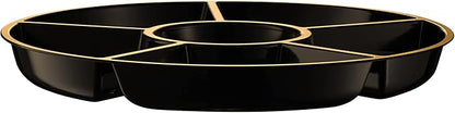 Plasticpro 6 Sectional Round Plastic Serving Tray/Platters Black & Gold Pack of 4