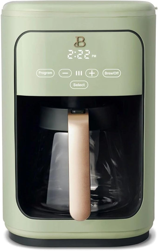 Beautiful 14 Cup Programmable Coffee Maker, Touch Display, 1200W, Brew Strength Control, Keep Warm, Pause & Serve, Glass Carafe, Reusable Filter, Auto Shut-Off, Matte Finish (Sage Green)