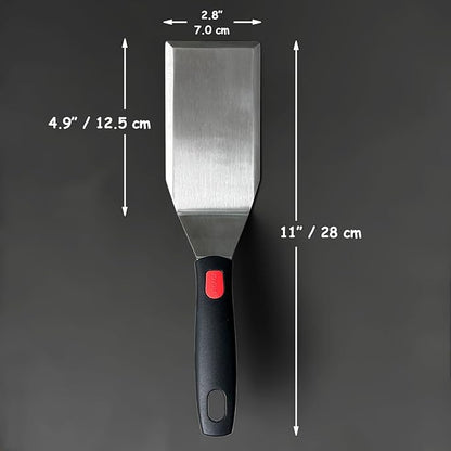 Professional Metal Spatula for Cast Iron Skillets and Flat Top Grills, Full Tang Silicone Handle,Thickened Stainless Steel Blade, Smash Burger Spatula Turner for Flipper, Cooking, BBQ, 5 x 2.75 Inch