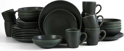 Stone Lain Grao Stoneware 32-Piece Dinnerware Set, Green