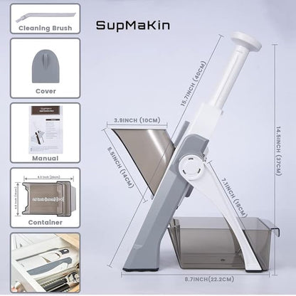 SupMaKin Safe Mandoline Slicer, Potato Slicer Maual Vegetable Chopper Adjustable Thickness Food Cutter, Kitchen Chopping Artifact for Cooking Meal Prep (Gray)