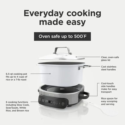 Multi-Cooker Ninja Foodi MC1100, Everyday Possible Cooker 6.5-Qt, 6-in-1 with Slow Cook, Slow Cooker, Sear/Sauté, Rice & Pasta Functions,Compact Design,Replaces 10 Kitchen Appliances,Easy Cleanup