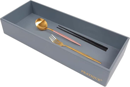Bamboo Drawer Organizer - Kitchen Utensil Organizer Silverware Tray Cutlery Holder，Office Desk Supplies and Accessories,15 * 5.9 * 2.6,Grey