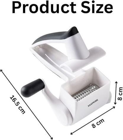 Rotary Cheese Grater with 3 Stainless Steel Drums – Manual Hand Crank Parmesan Grater for Cheese, Nuts, Chocolate & Vegetables – Deluxe Kitchen Tool Set with 3 Peelers and Cleaning Brush