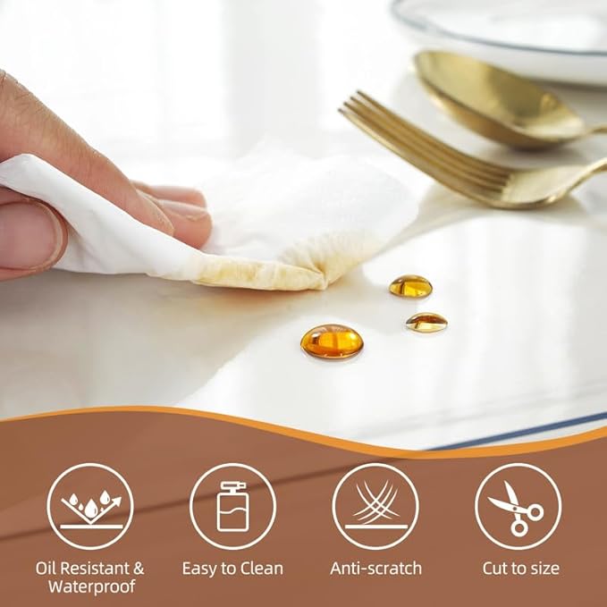 Warmstar Clear Table Cover Protector, 40 x 68 Inch, 1.5mm Thick Plastic, Rectangle, PVC, Desk Protector Mat for Kitchen, Dresser, Writing Desk, Dining Room Table