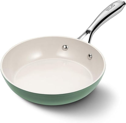 KOCH SYSTEME CS 8 Inch Nonstick Frying Pan Skillet, Non Stick Ceramic Frying Pan with Stay-Cool Stainless Steel Handle, Induction Compatible Egg Pan, PFOA Free, Dishwasher Safe & Oven Safe, Green