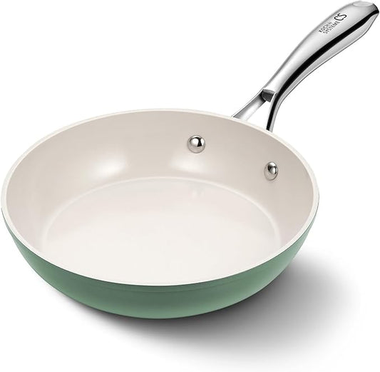 KOCH SYSTEME CS 8 Inch Nonstick Frying Pan Skillet, Non Stick Ceramic Frying Pan with Stay-Cool Stainless Steel Handle, Induction Compatible Egg Pan, PFOA Free, Dishwasher Safe & Oven Safe, Green