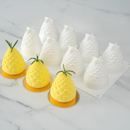 Pastry Tek 8 Cavities Pineapple Molds, 10 Oven-Ready Pineapple Jello Molds - Flexible, Freezable, White Silicone Tropical Fondant Molds, Easy Release, For Baking - Restaurantware