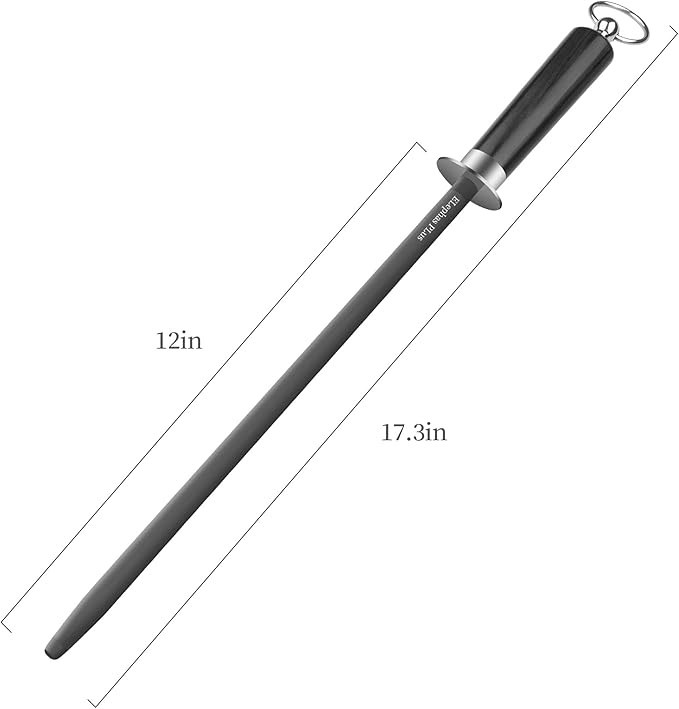 honing steel knife sharpener ，high carbon steel knife sharpener rod,12 Inch Knife Sharpening Steel Honing Rod（black）