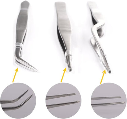 Kitchen Cooking Tweezers Culinary,3 Piece Set Stainless Steel Tweezer Precision Tongs Offset Tip for Cooking Food Design styling(6.3-Inch)