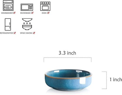 Selamica Ceramic 3.3 Inch Soy Sauce Dish Dipping Bowls Side Dishes Small Appetizer Pinch Bowls for Condiments, Sushi, Ketchup, BBQ-Set of 6(Ceylon Blue)
