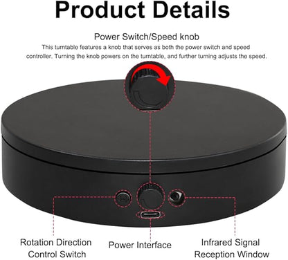 Knob Speed Adjustment Remote Control Motorized Rotating Display Stand 3d scanner Electric Turntable rotating platform for Photography Products Shows,Jewelry,Watch,3D Models,Cake Support AAA