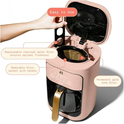 Beautiful 14-Cup Programmable Coffee Maker with Touch-Activated Display – Brew Hot Coffee Fast, Keep Warm & Auto-Pause (Rose)