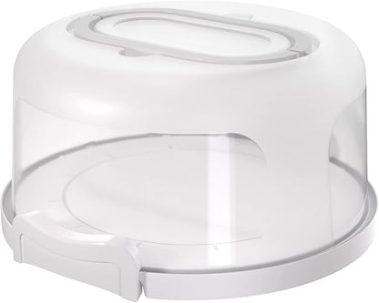 Top Shelf Elements Round Cake Carrier Two Sided Cake Holder Serves as Five Section Serving Tray, Portable Cake Stand Fits 10 inch Cake, Cake Box Comes With Handle, Cake Container Holds Pies (White)