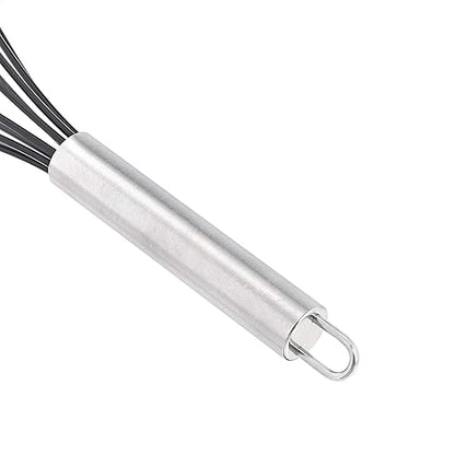 Amazon Basics Stainless Steel and Silicone Non-Stick Coated Whisk Set, 8", 10", and 12", Pack of 3, Black