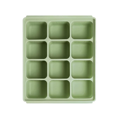 Silicone Freezer Tray, Baby Food Storage Cubes with Clip-On Lid, Freeze Baby Food, Soups, Purees, Ice, Easy and Safe Design, Made in Korea (12, Celadon Green)