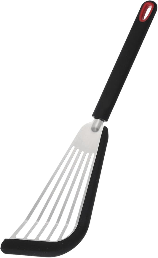 uxcell Silicone Fish Spatulas with Handle Kitchen Cooking Spatula for Egg, Fish, Pancake Black