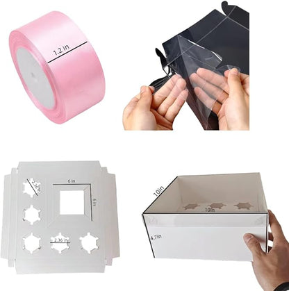 Bento Cake and Cupcake Box 2-in-1 4-inch Cake and 5 Cupcakes Box 5 Sets with One Wide Roll of Ribbon for Family Dinner Birthday Party Picnic Gift (faskdfh)