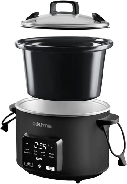 Gourmiia 4.5 Qt Programmable Slow Cooker with 5 Presets, Slow Cook, Digital Timer, Keep Warm Function, Nonstick Interior, Dishwasher Safe, Black