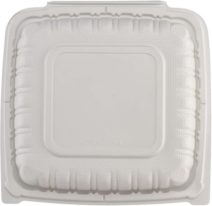 TIYA Clamshell Food Containers - White Bulk 150 Pack, 9x9 in - BPA-Free Plastic To-Go Containers - Microwavable, Hinged, Tall Reusable Clamshells - Great for Meal Prep